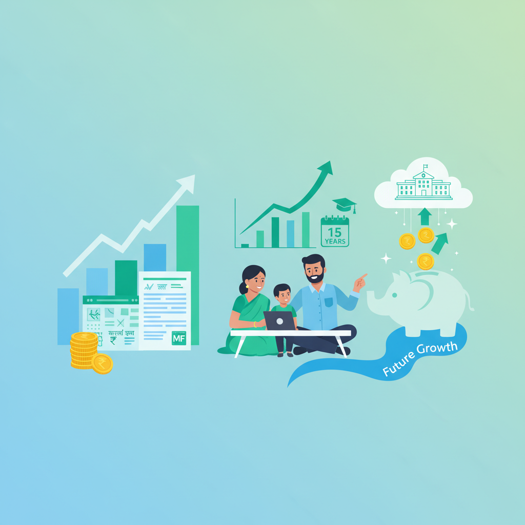 Calculate mutual fund returns for child's college fund in 15 years