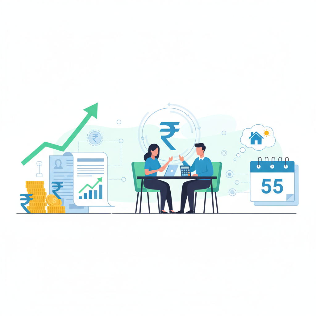 Calculate SIP for ₹50,000 Monthly Retirement Income by 55.