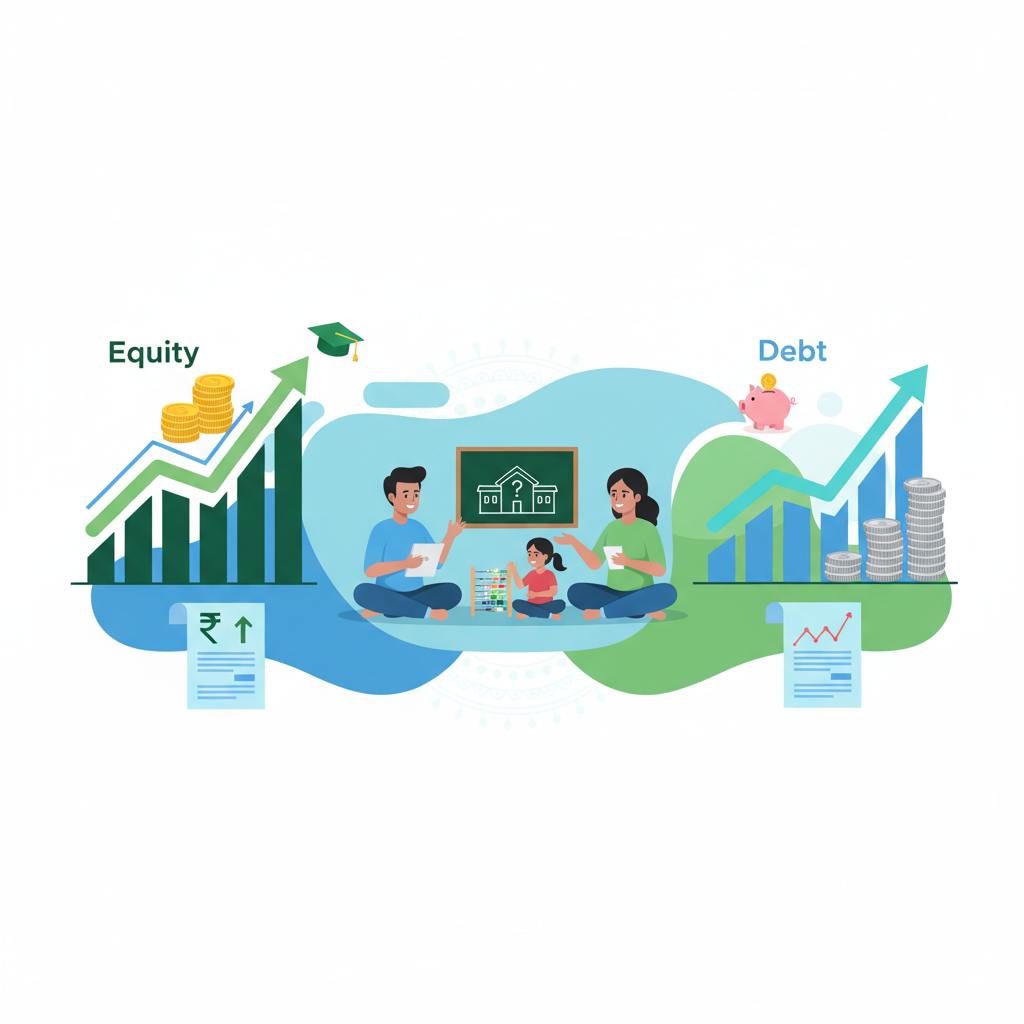 Compare mutual fund returns: Equity vs Debt for child's education goal