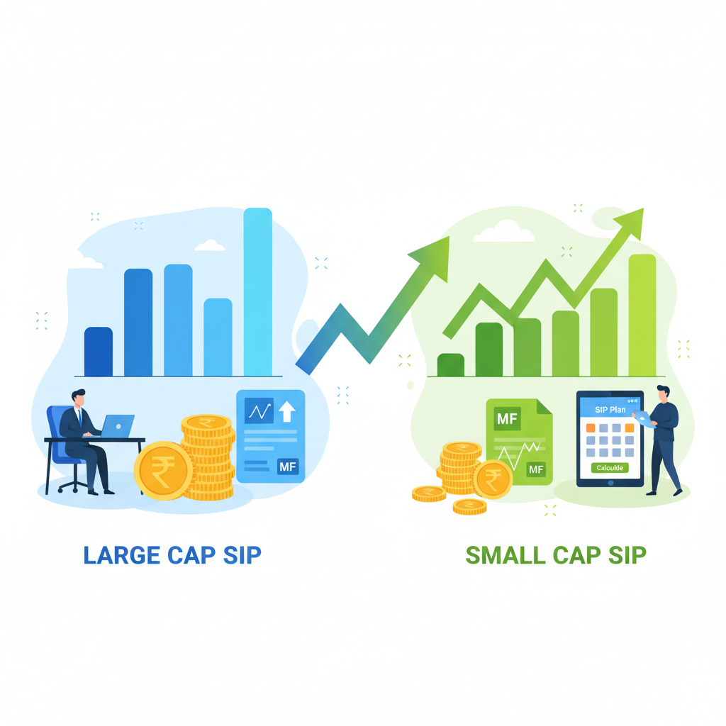 How Mutual Fund Returns Differ: Large Cap vs. Small Cap SIPs Explained. | SIP Plan Calculator
