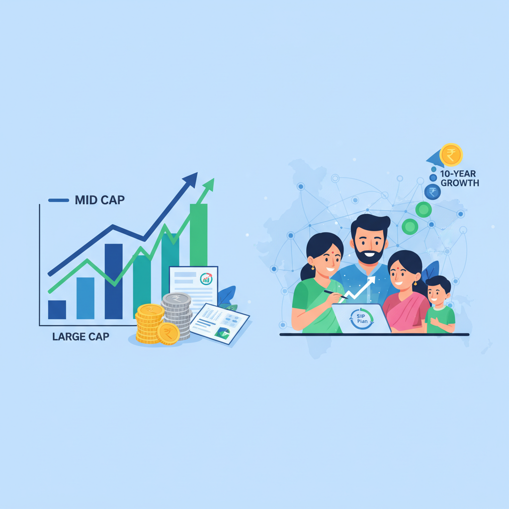 Mutual fund returns: Large Cap vs Mid Cap for 10-year growth? | SIP Plan Calculator